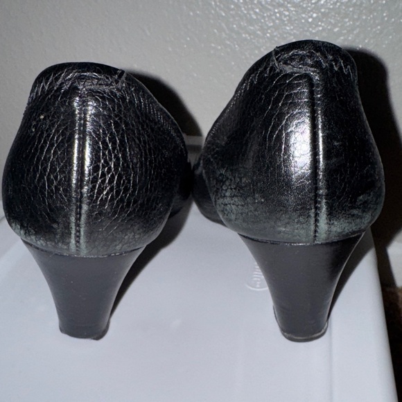 Tory Burch Black Leather Peep-Toe Heels - Picture 6 of 9